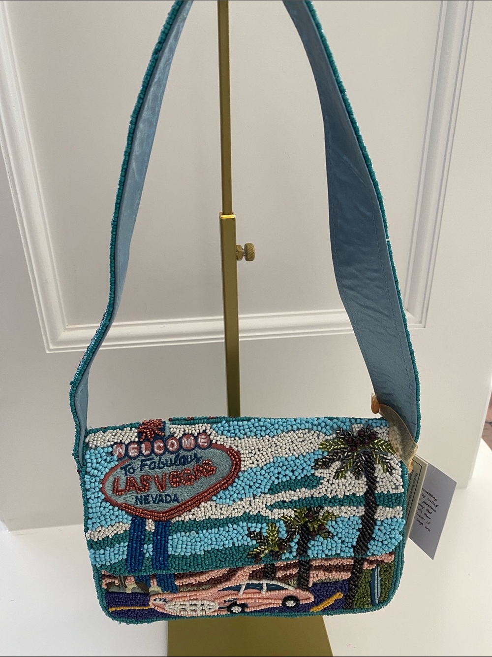 Beaded Las Vegas Motif Shoulder Bag - Turquoise